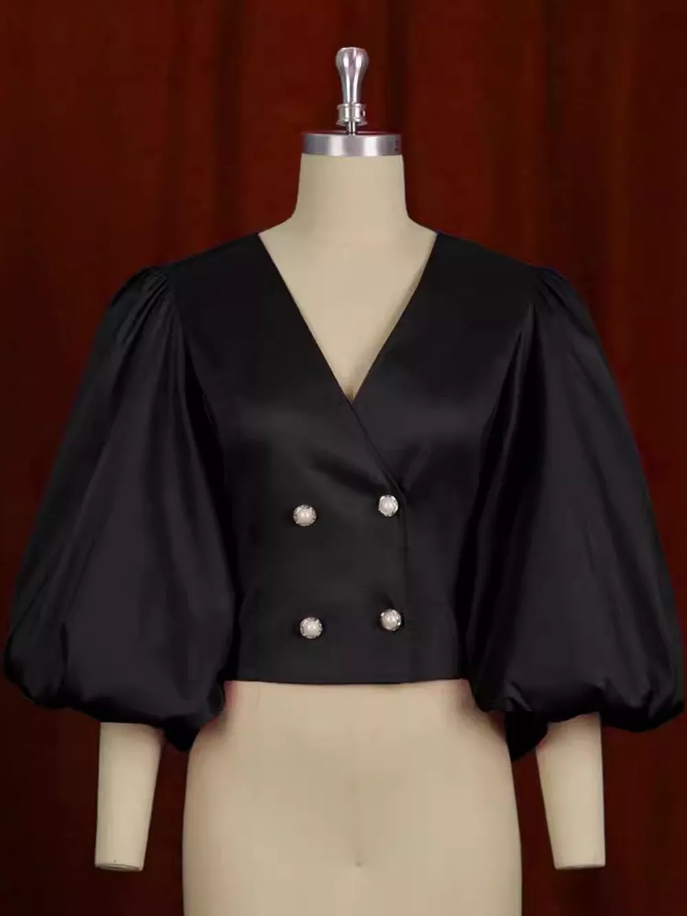 Full Size Double-Breasted Puff Sleeve Blouse Plus Size, image 17
