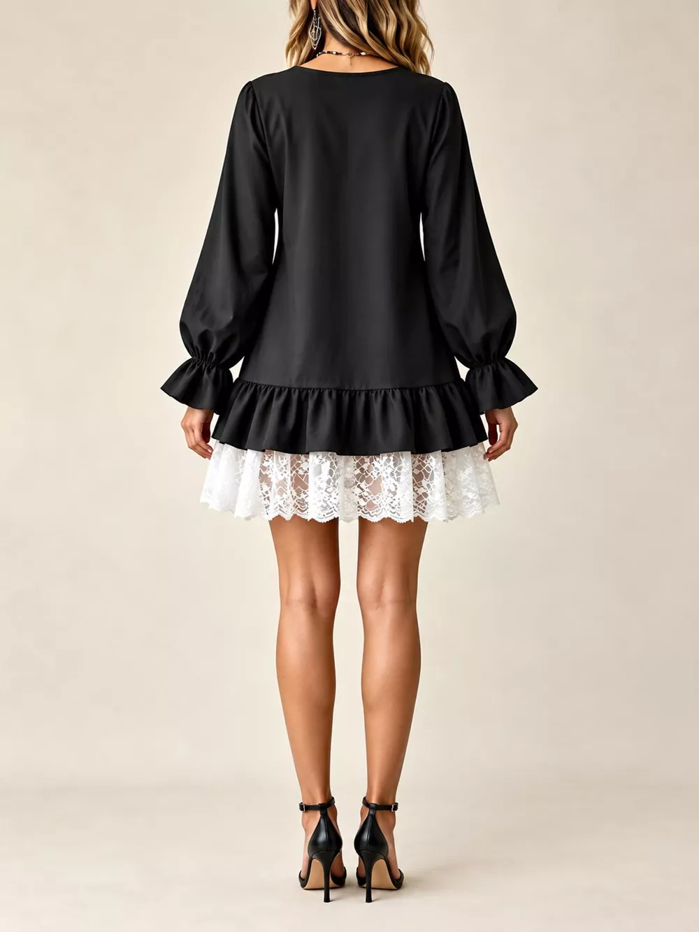 Lace Hem V-Neck Flounce Sleeve Dress, image 23