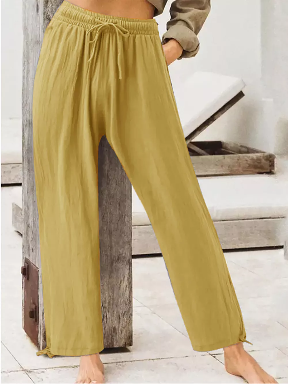 Full Size Casual Drawstring Wide-Leg Pants Plus Size, image 5