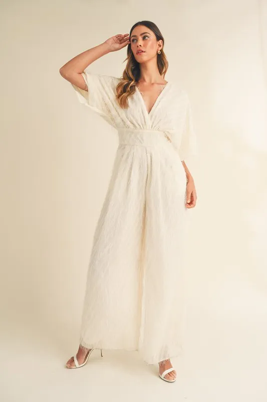 Fluffy Deep V Neck Wide Leg Jumpsuit, image 4