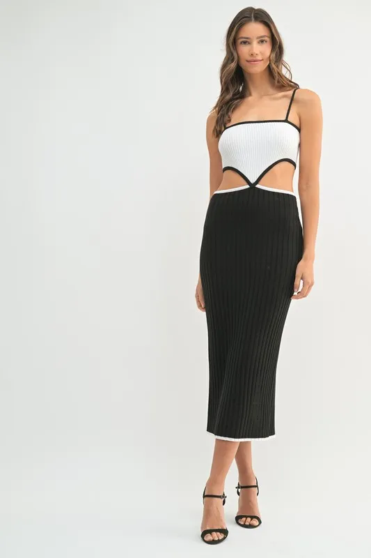 Ribbed Knit Color Block Cutout Midi Dress, image 7