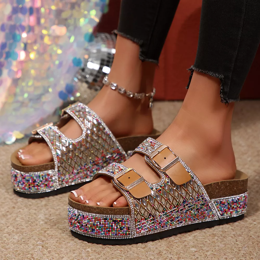 Rhinestone Double Buckle Sandals, image 13
