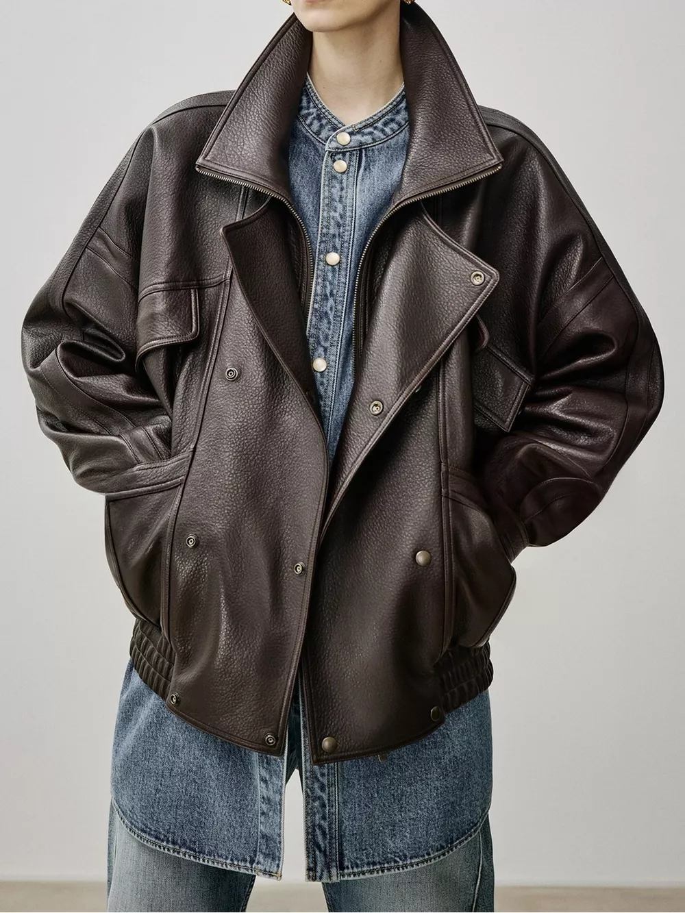 Snap Down Leather Jacket, image 5