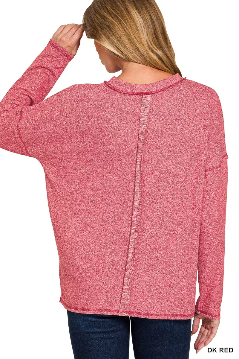 Soft Melange Hacci Round-Neck Long Sleeve T-Shirt, image 2