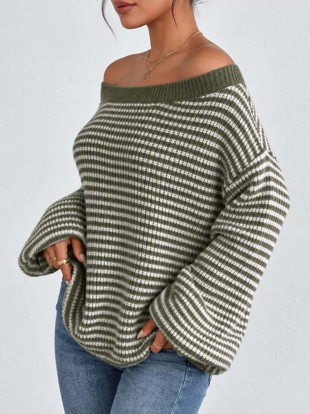 Striped Knit Boat Neck Sweater, image 14