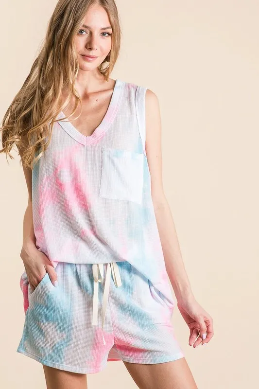 Tie Dye Textured Knit Top and Shorts Set, image 4