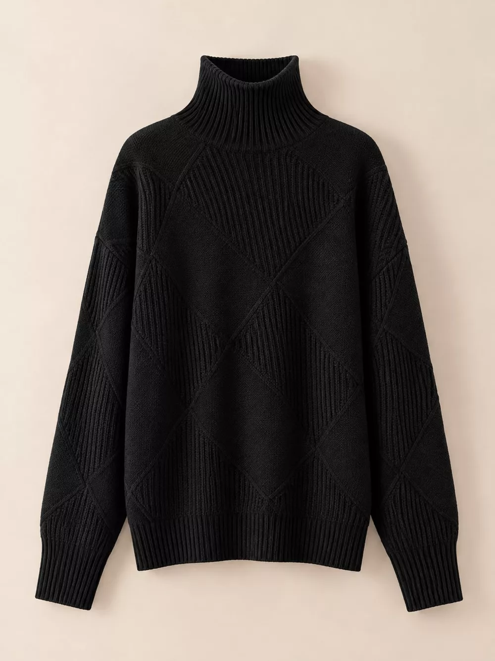 Full Size Diamond Pattern Turtleneck Sweater Plus Size, image 23