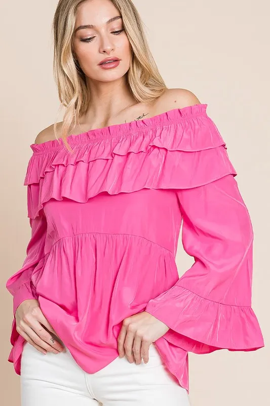 Ruffled Trumpet Sleeve Off-The-Shoulder Top, image 4
