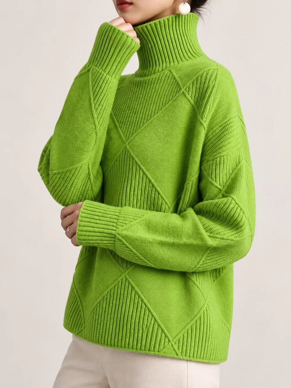 Full Size Diamond Pattern Turtleneck Sweater Plus Size, image 54