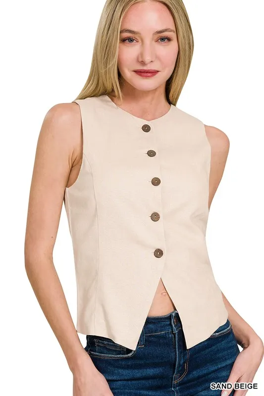 Linen Button Down Vest