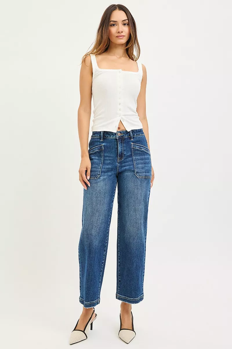 Slouchy Cropped Baggy Jeans with Front Patch Pocket, image 3