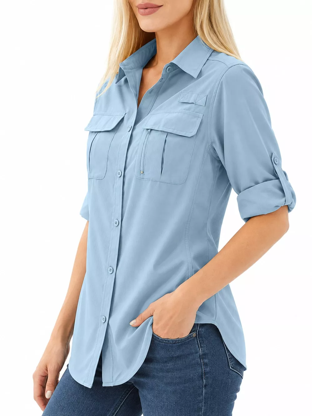 Full Size Button-Down Roll-Up Sleeve Shirt Plus Size, image 17