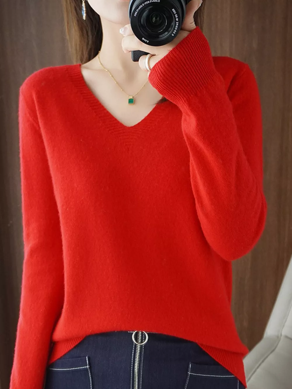 V-Neck Solid Color Sweater, image 13