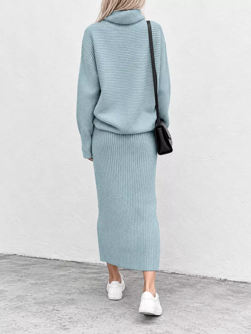 Ribbed Turtleneck Sweater Set with Matching Midi Skirt, image 18