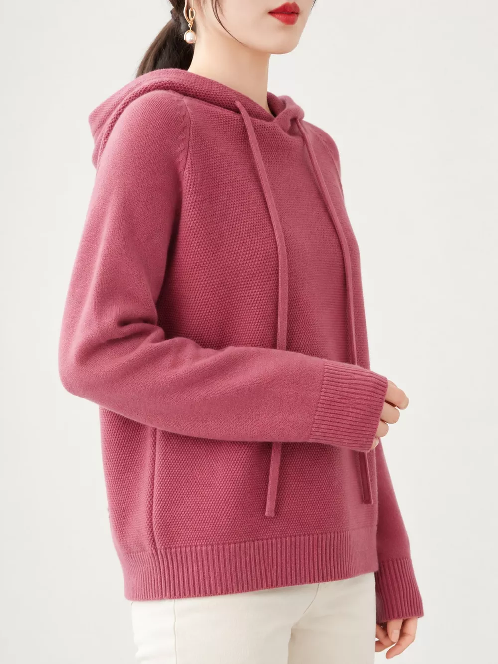 Drawstring Long Sleeve Hooded Knit Sweater, image 41