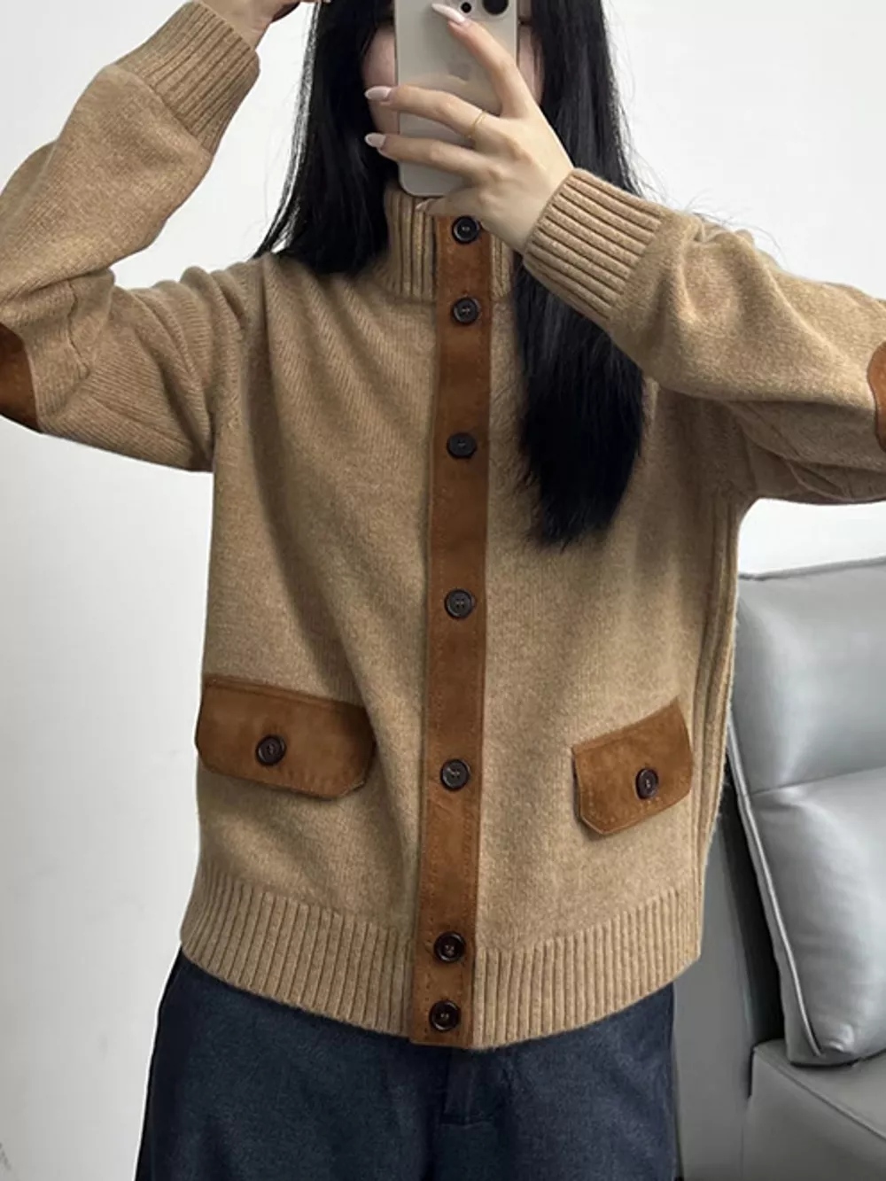 Ribbed-Knit Mock Neck Cardigan, image 8