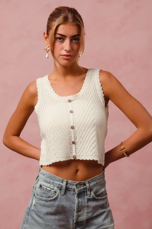Chevron Pattern Buttoned Front Lightweight Tank Top, image 6