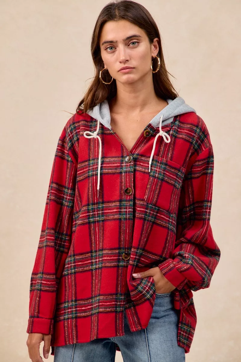 Brushed Plaid Hooded Jacket, image 4