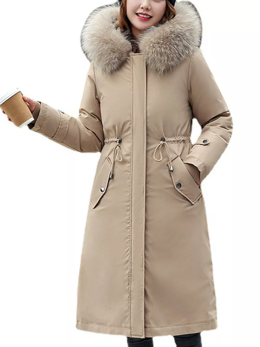 Plus Size Detachable Longline Hooded Parka with Faux Fur Trim and Drawstring Waist, image 3