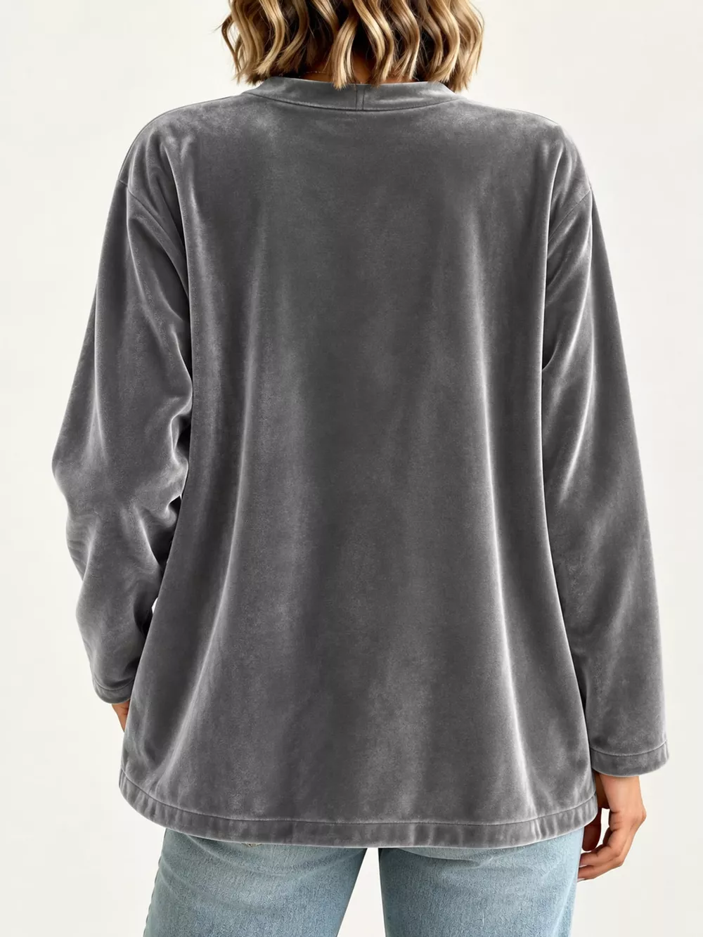 Full Size Velvet Open-Front Cardigan Plus Size, image 2