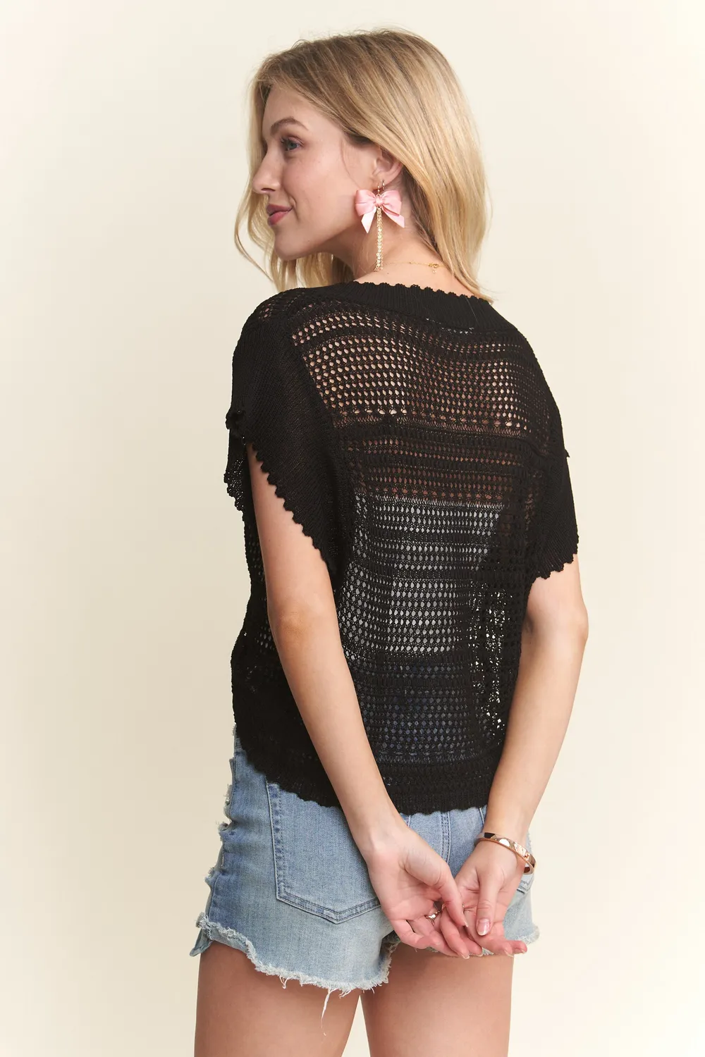 Drawstring Detail Crochet Top, image 3