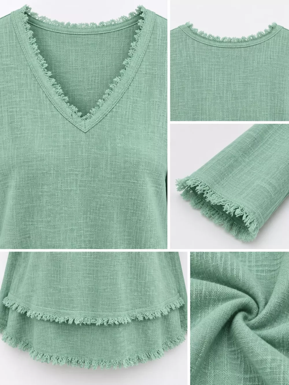 Full Size Frayed Hem V-Neck Long Sleeve Blouse Plus Size, image 51