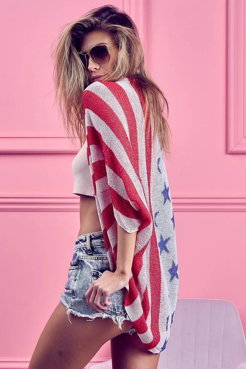American Flag Theme Cocoon Knit Cardigan, image 7
