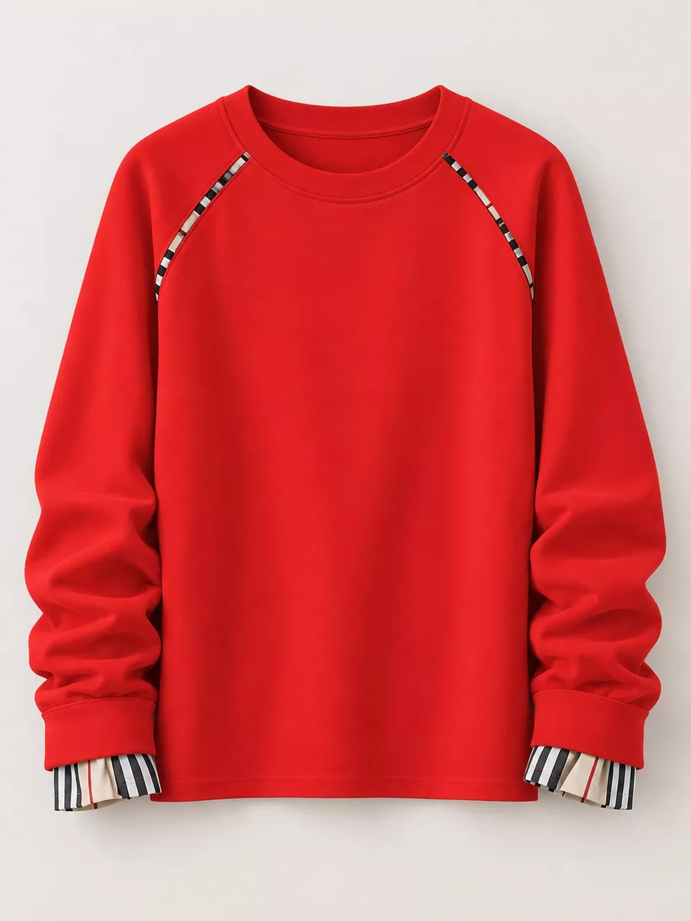 Plaid-Trimmed Crew Neck Sweatshirt, image 8