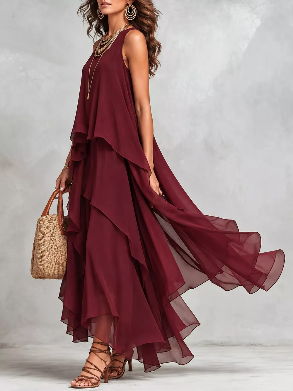 Ruffled Round Neck Sleeveless Maxi Dress, image 9