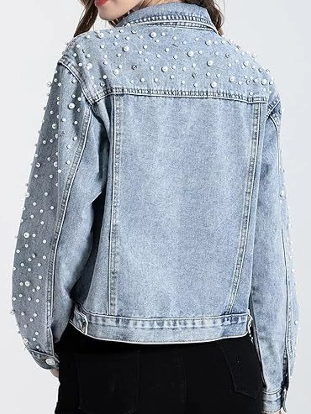 Pearl Detail Button Up Denim Jacket, image 6