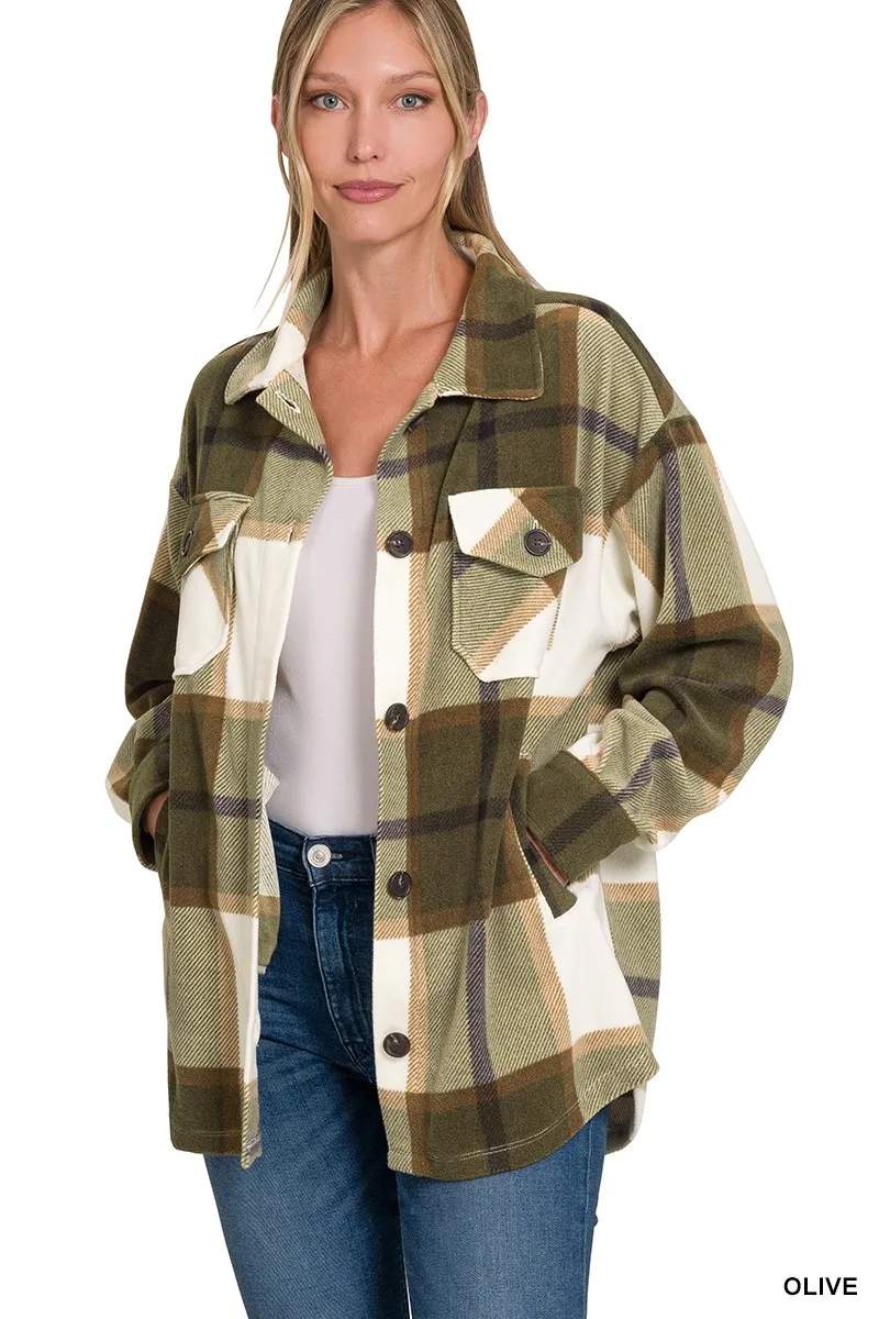 Oversized Plaid Fleece Shacket, image 2