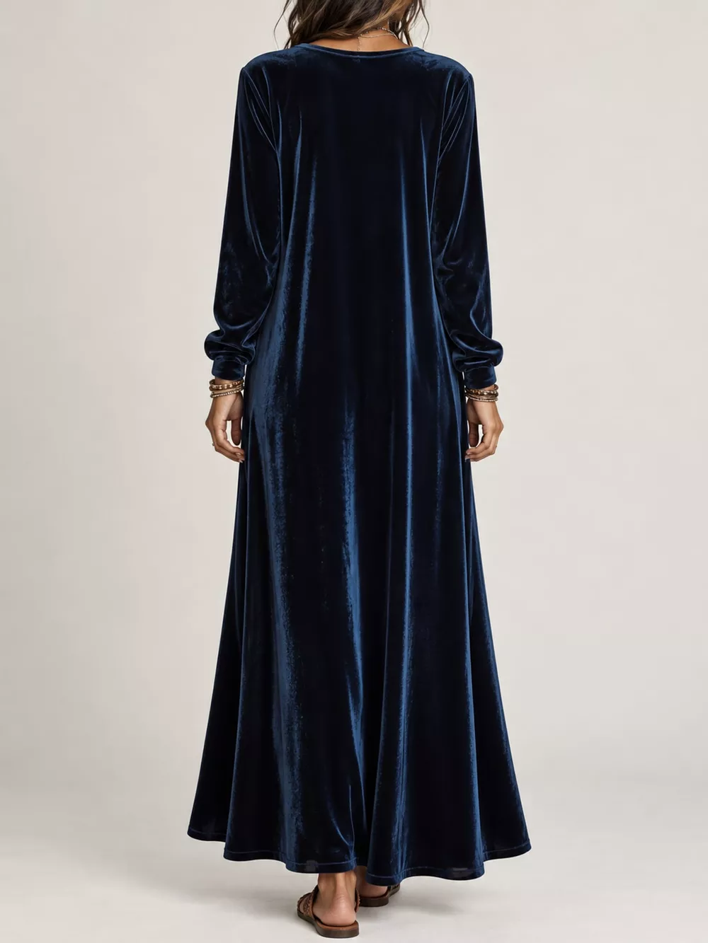 Velvet Long-Sleeve Maxi Dress, image 3