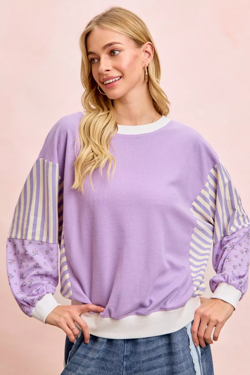 Mix and Match Sweatshirt with Floral Sleeve Striped, image 6