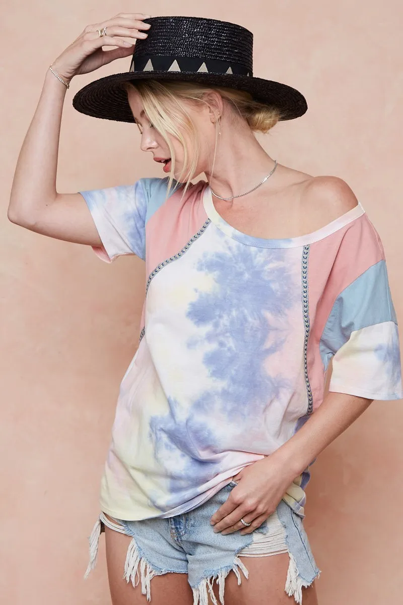 Tie Dye Printed Cotton Color Block T-Shirt, image 13