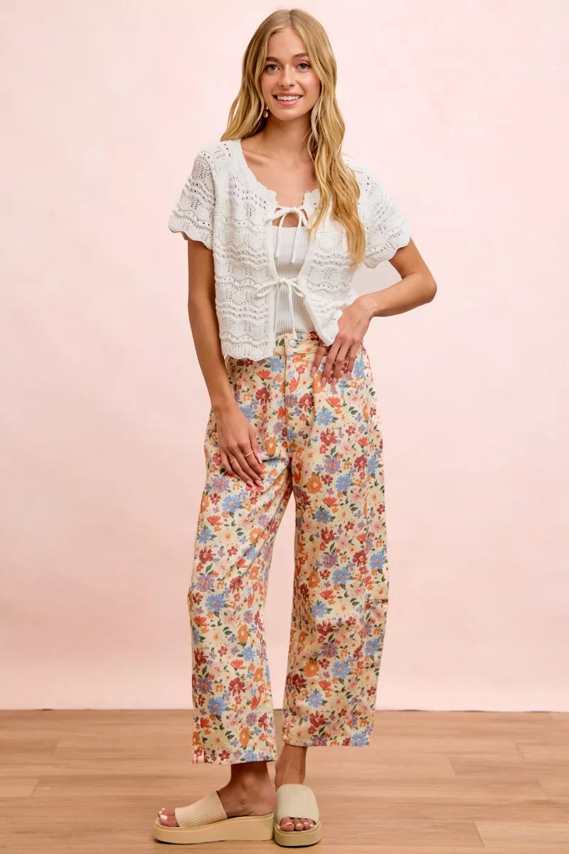 BiBi Washed Floral Printed Twill Barrel Pants, image 7