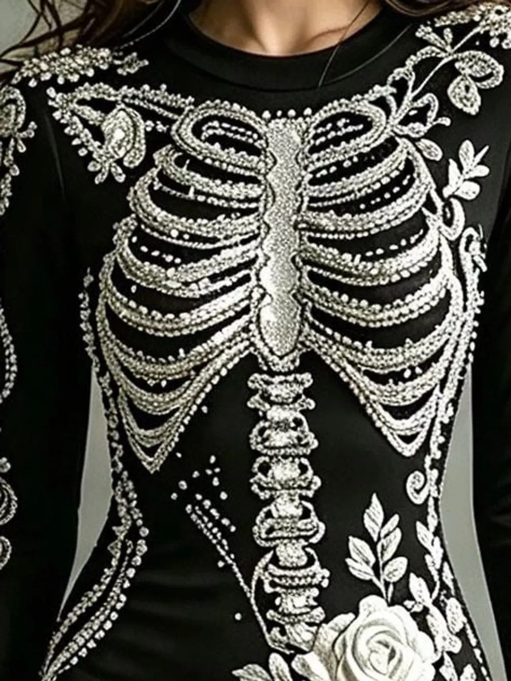 Skeleton Floral Long Sleeve Bodycon Dress, image 4