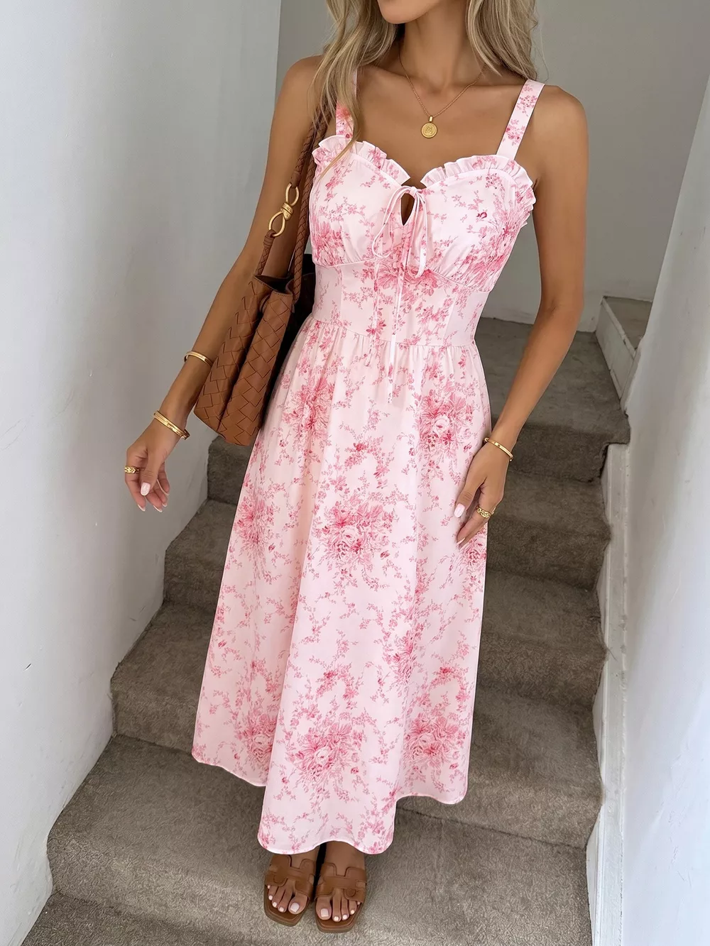 Floral Print Frill Trim Cami Dress, image 2