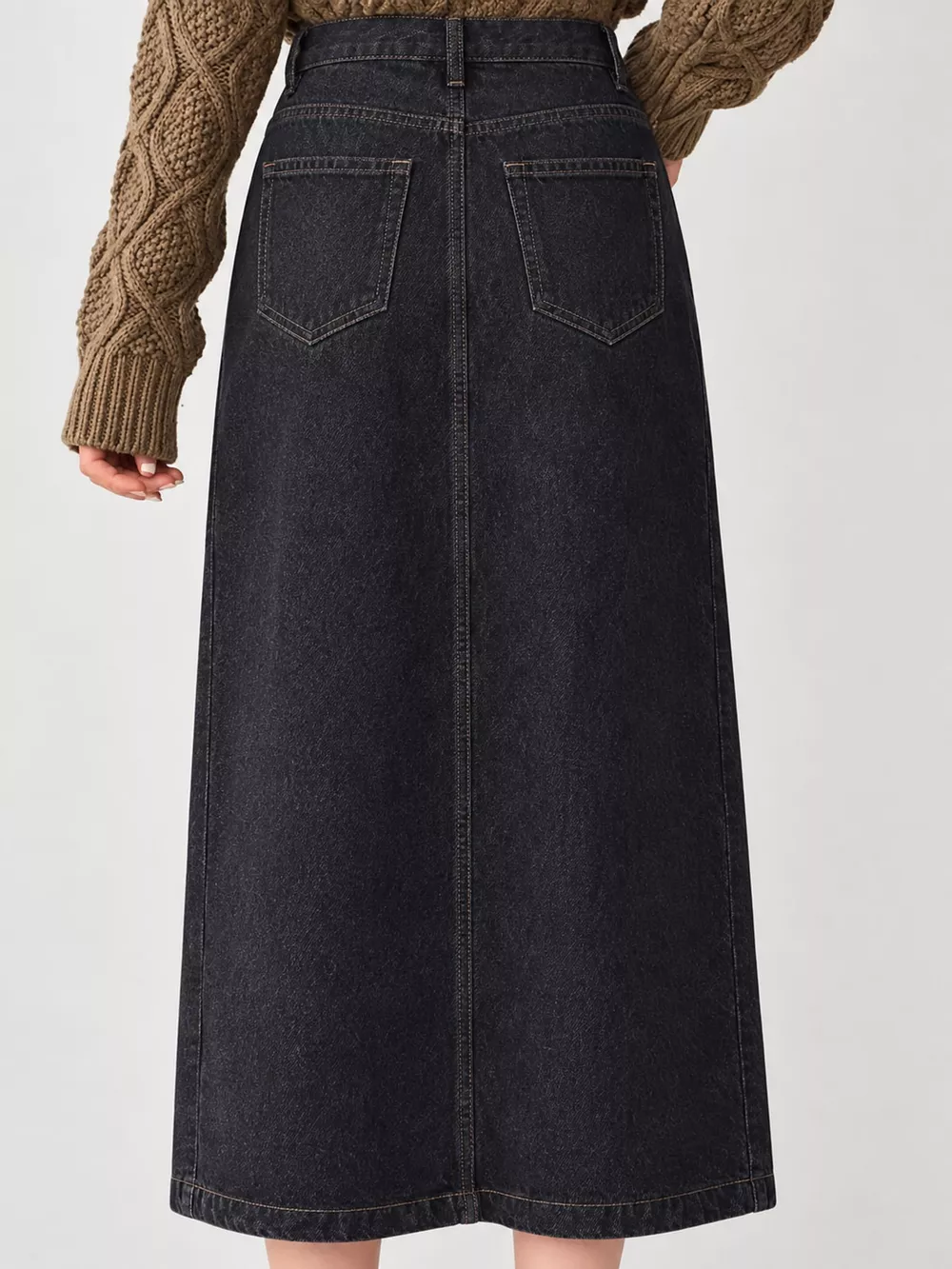Full Size High-Waisted Vintage Wash Midi Denim Skirt Plus Size, image 3