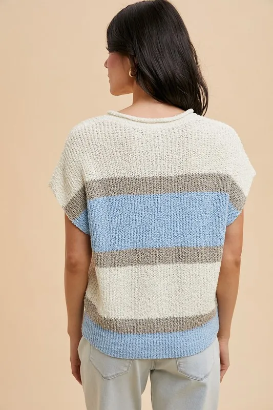 Low Gauge Color Block Textured Sweater Top, image 4