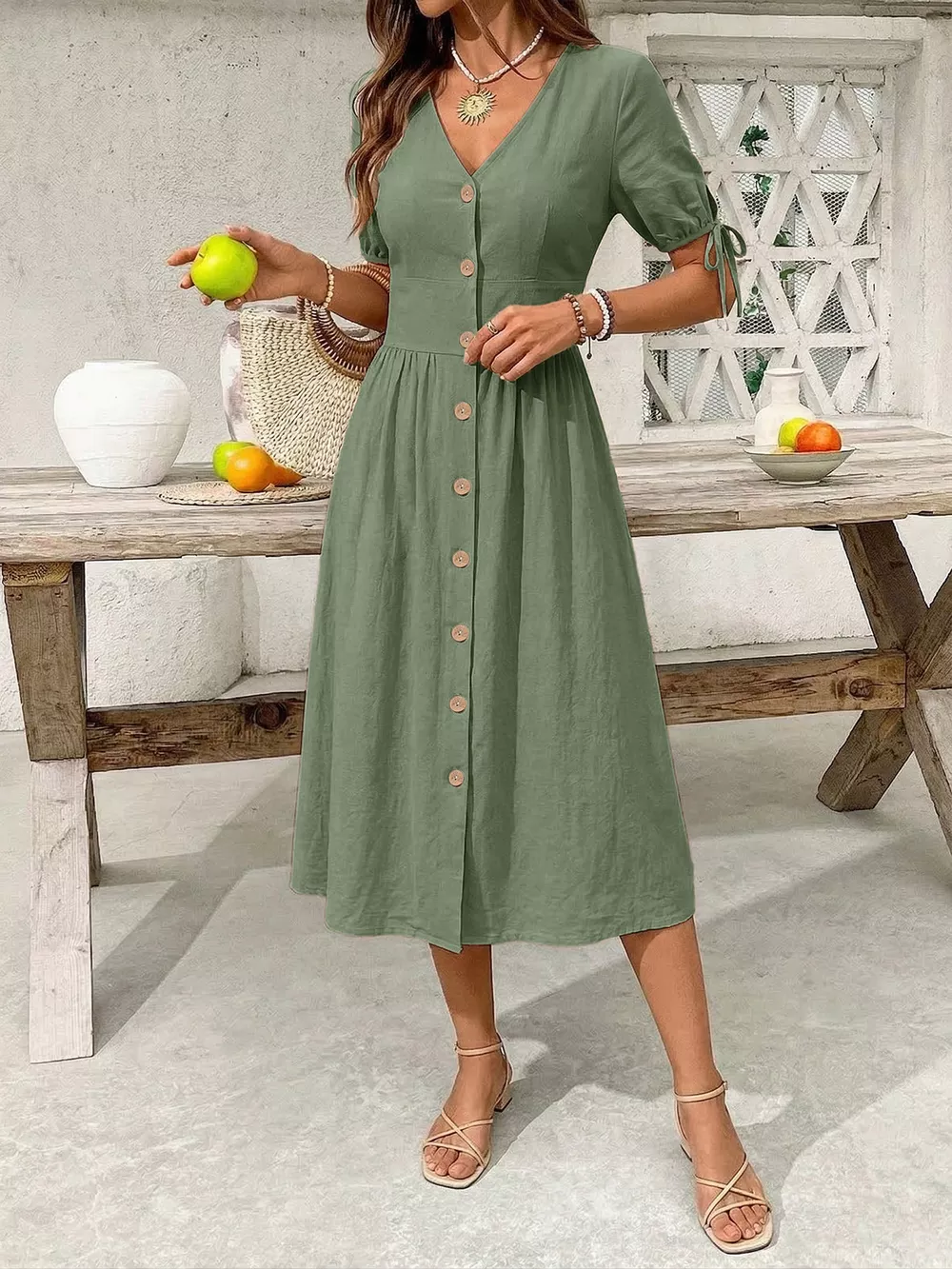 Button-Down Short Sleeve Midi Dress, image 4