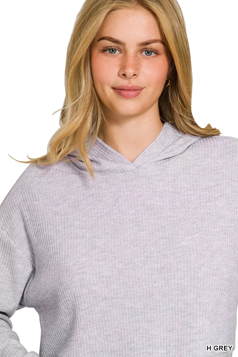 Drop Shoulder Ribbed Crop Hoodie, image 9