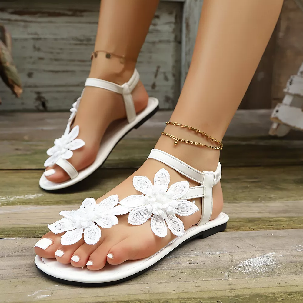 Floral Embellished Flat Sandals, image 5