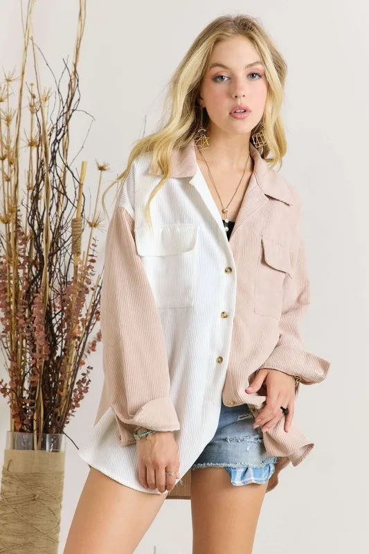 Color Block Corduroy Shacket, image 7
