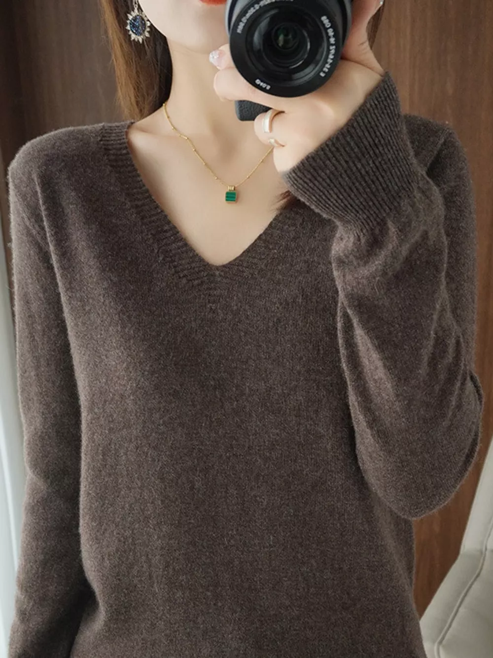 V-Neck Solid Color Sweater, image 49