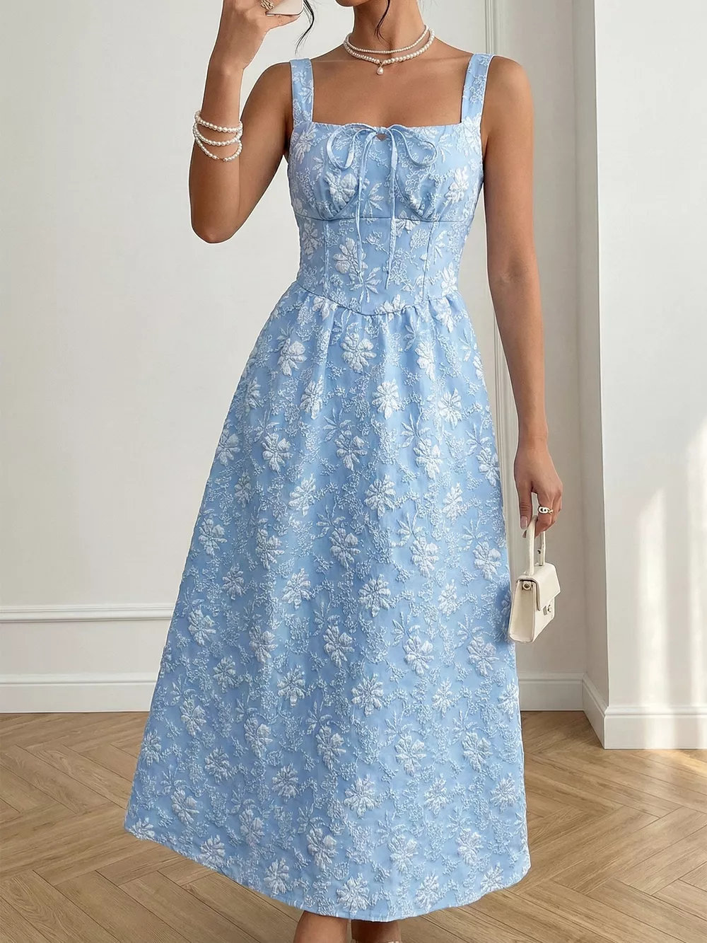 Floral Tie-Front A-Line Midi Dress, image 7