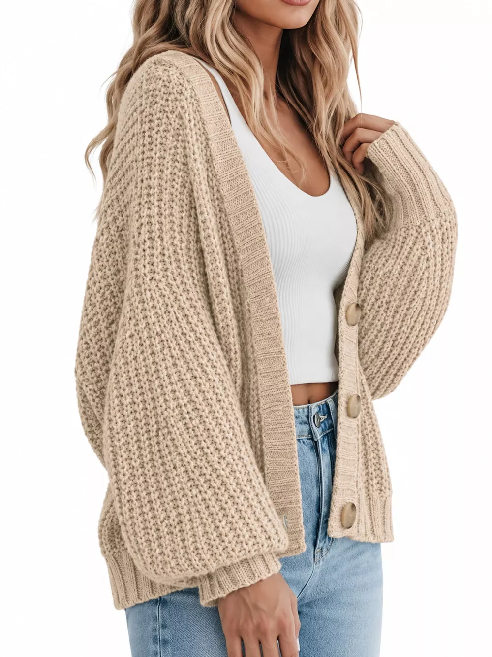 Full Size Chunky Knit Button-Down Cardigan Plus Size, image 8