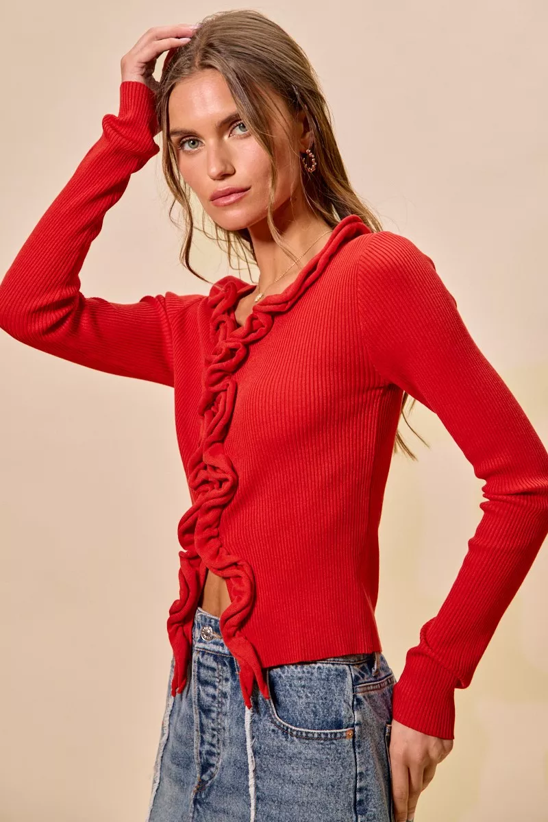 Cascade Ruffle Ribbed Sweater Cardgian, image 11