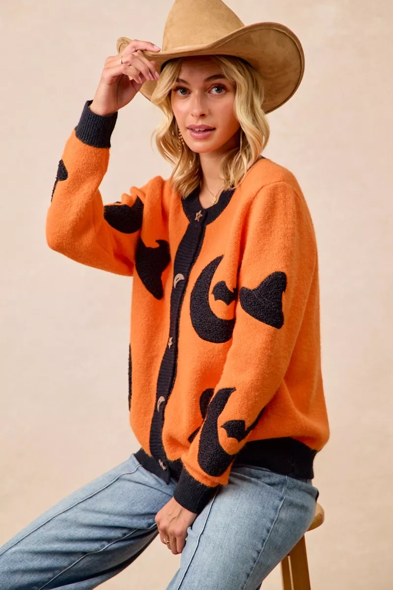 Halloween Witch Hat Moon Bat Artwork Cardigan, image 6