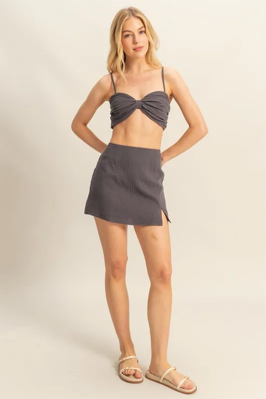 Ruched Bra Top and Mini Skirt Set