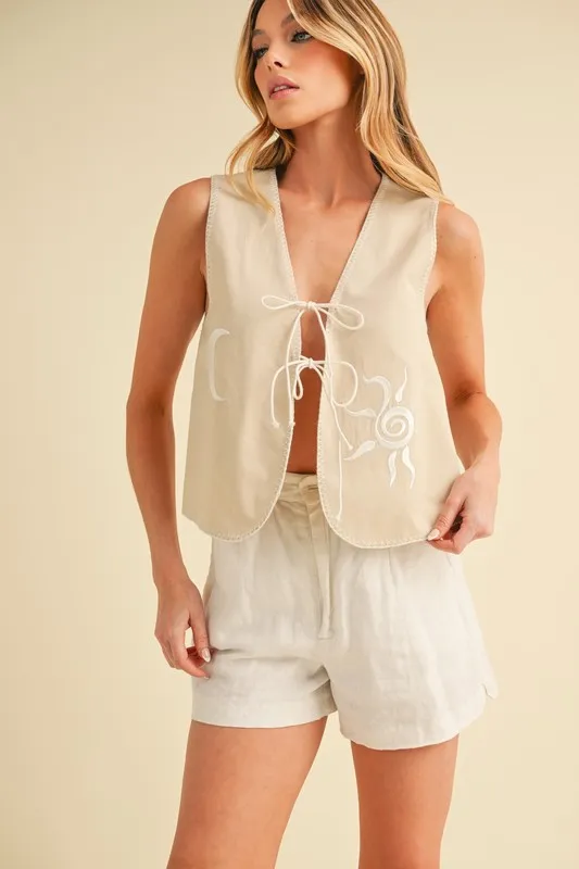 Embroidered Tied Front Vest Coat, image 4